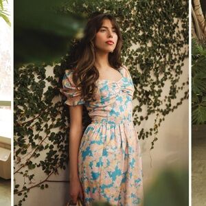 Floral Blue and Cream Women's Dress